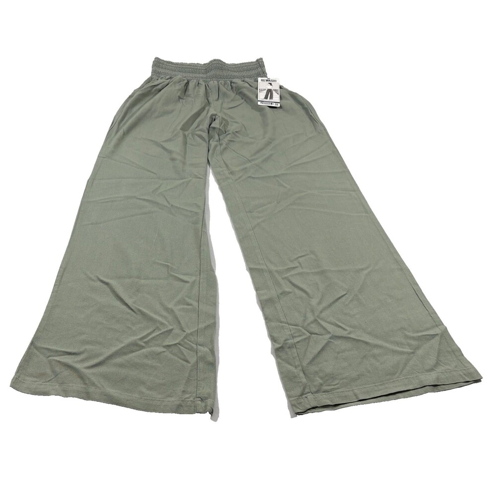 Rewash Brand Green Linen Blend Smocked Waist Wide Leg Pants Womens Sz M NWT